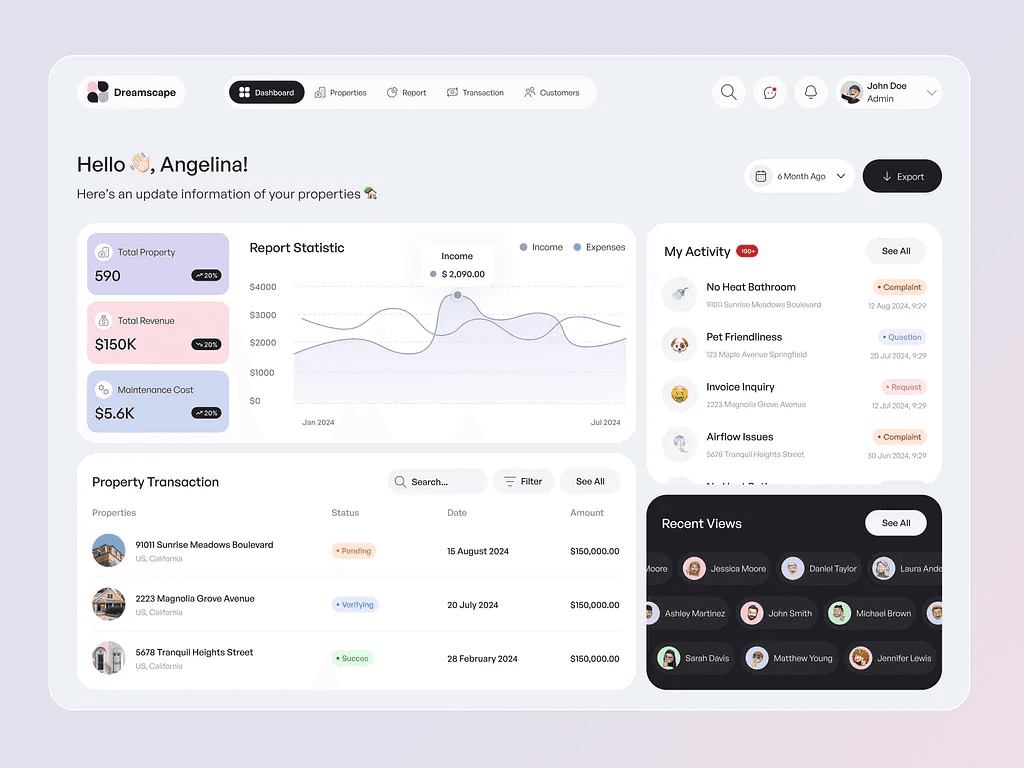 Custom web application mockup